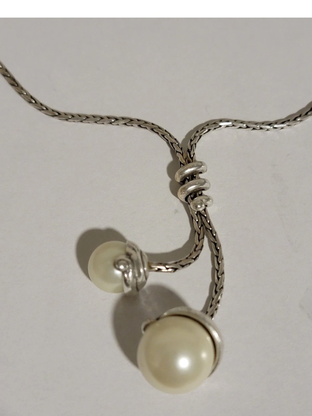 Brighton Silver Lariat Necklace with Cream Pearl Drops